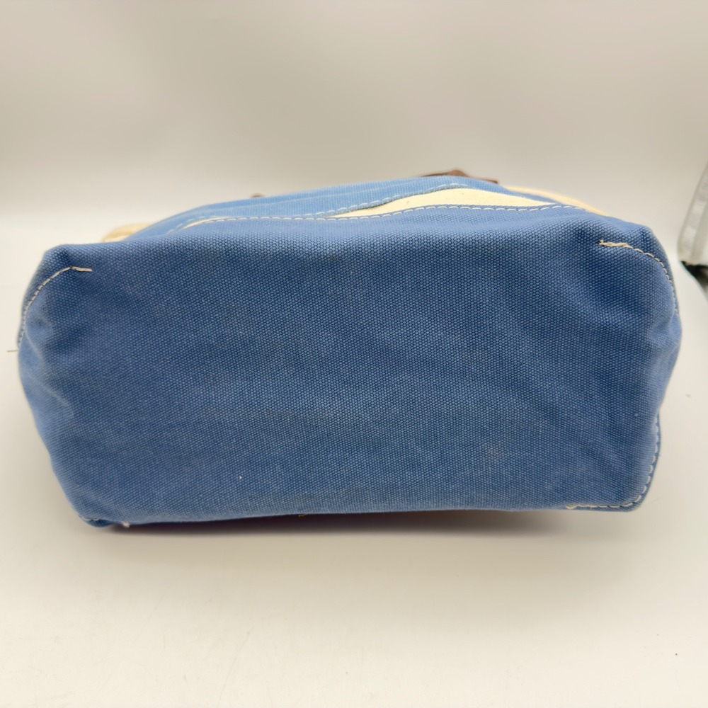LL Bean Boat and Tote Zip Top Canvas Bag Blue White Stripe Yellow Dog Leather - Picture 3 of 7